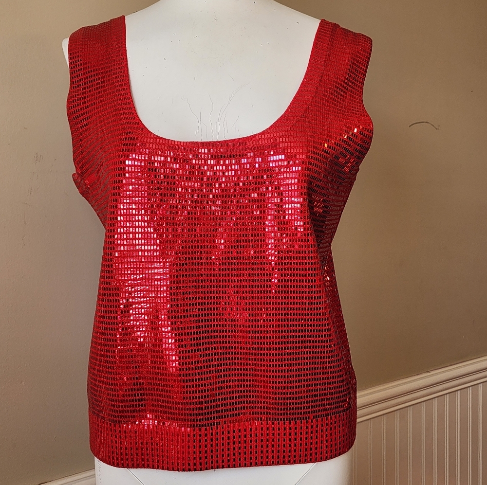 Red St. John Knits All-Over Paillette/Sequin Tank